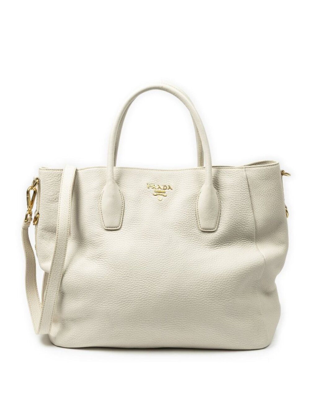 Prada Convertible Snap Button Tote Ivory Vitello Daino